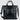Back view of a medium-sized tote bag in black leather, with an exterior pocket and trolley sleeve