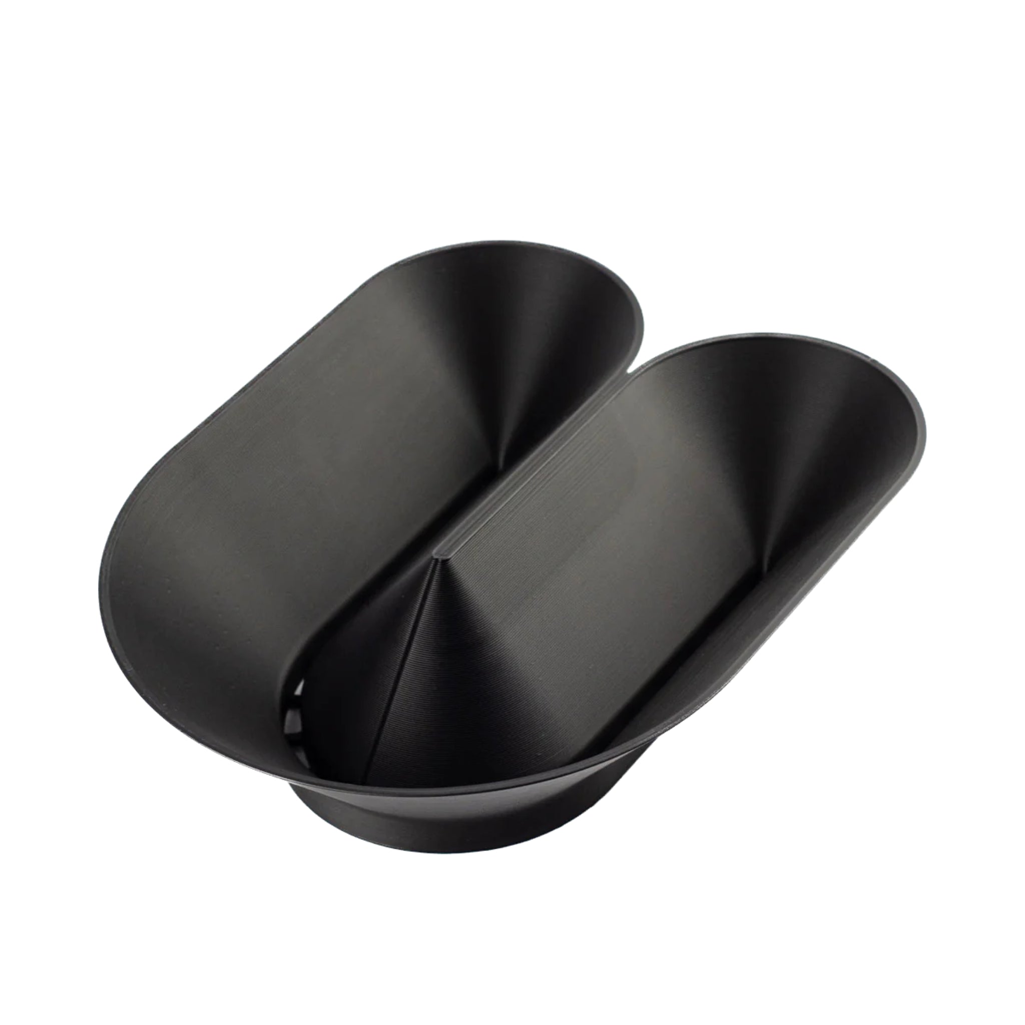 Cyrc U fruit bowl in black- 3D printed recycled plastic. Product place in front of a white background