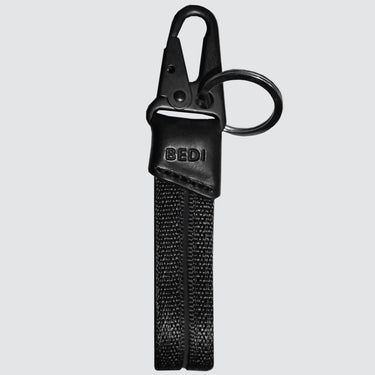 Dixon durable keychain made econyl and upcycled leather black on white background