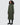 women's long green winter coat on a female model against a plain background