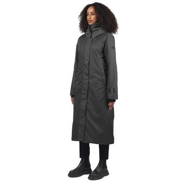 women's long, warm winter coat in silver grey nylon