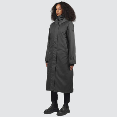women's long, warm winter coat in silver grey nylon