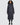Navy blue long women's winter coat on a female model