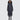Navy blue long women's winter coat on a female model