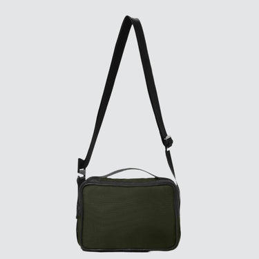 goodall bag in evergreen econyl front centre on a white background
