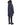 Back view of a woman wearing a navy winter coat with the hood down