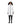 A model wearing a white mid-length hooded parka jacket with black trim and black pants, standing against a solid white background.