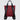 Back of the red twill bag, showing the convertible seatbelt straps extended to become a backpack