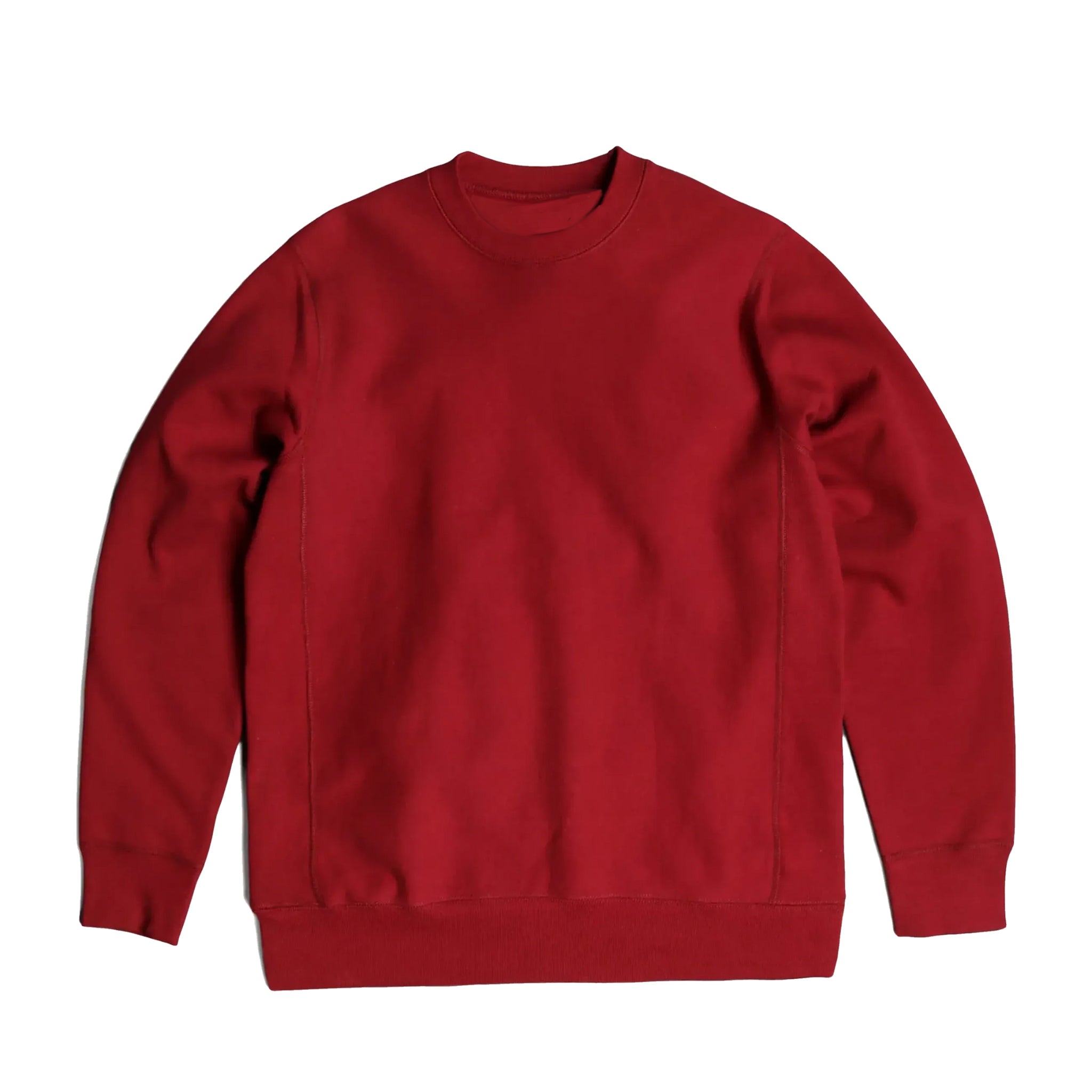 Front view of red heavyweight knit crewneck in 100% cotton