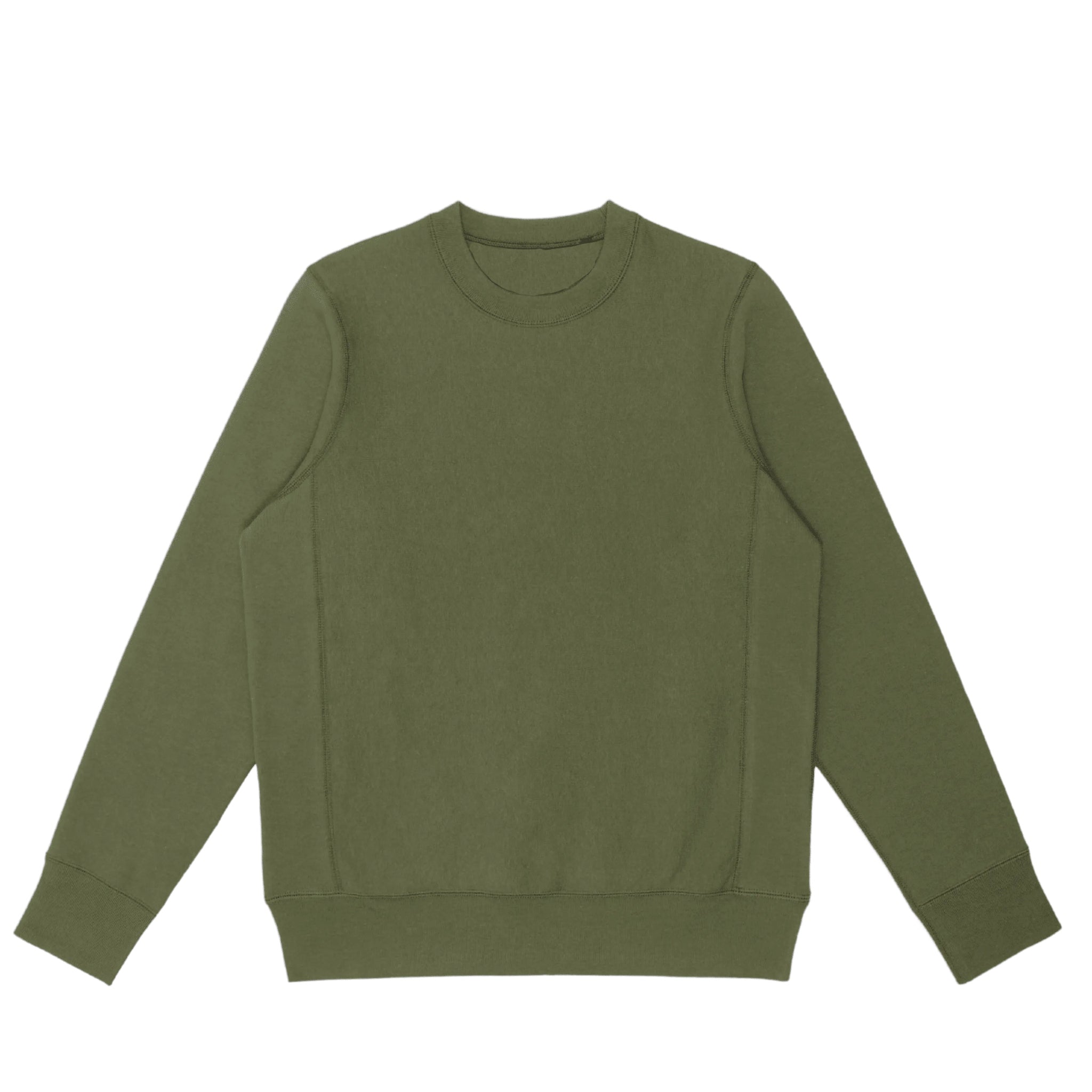 Front view of green heavyweight knit crewneck in 100% cotton