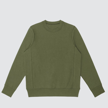 Front view of green heavyweight knit crewneck in 100% cotton