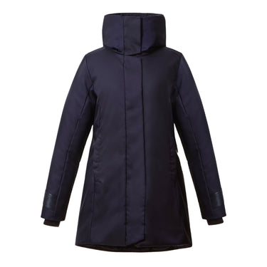 Front view of a forrest Bedi' "second life" program navy coat against a white background