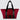 front view of a duffle bag in red twill material, against a white background.
