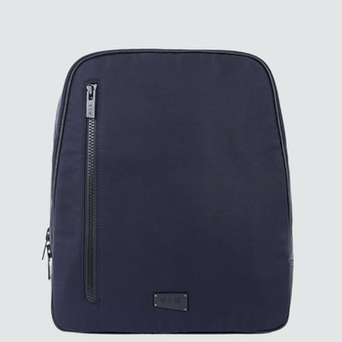 navy blue ballistic nylon backpack against a plain background