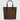 back view of a brown tote bag with large exterior pocket