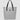 Gray tote bag with black handles on a light gray background