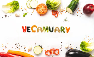 A mix of vegetables and written in the center is the word: Veganuary