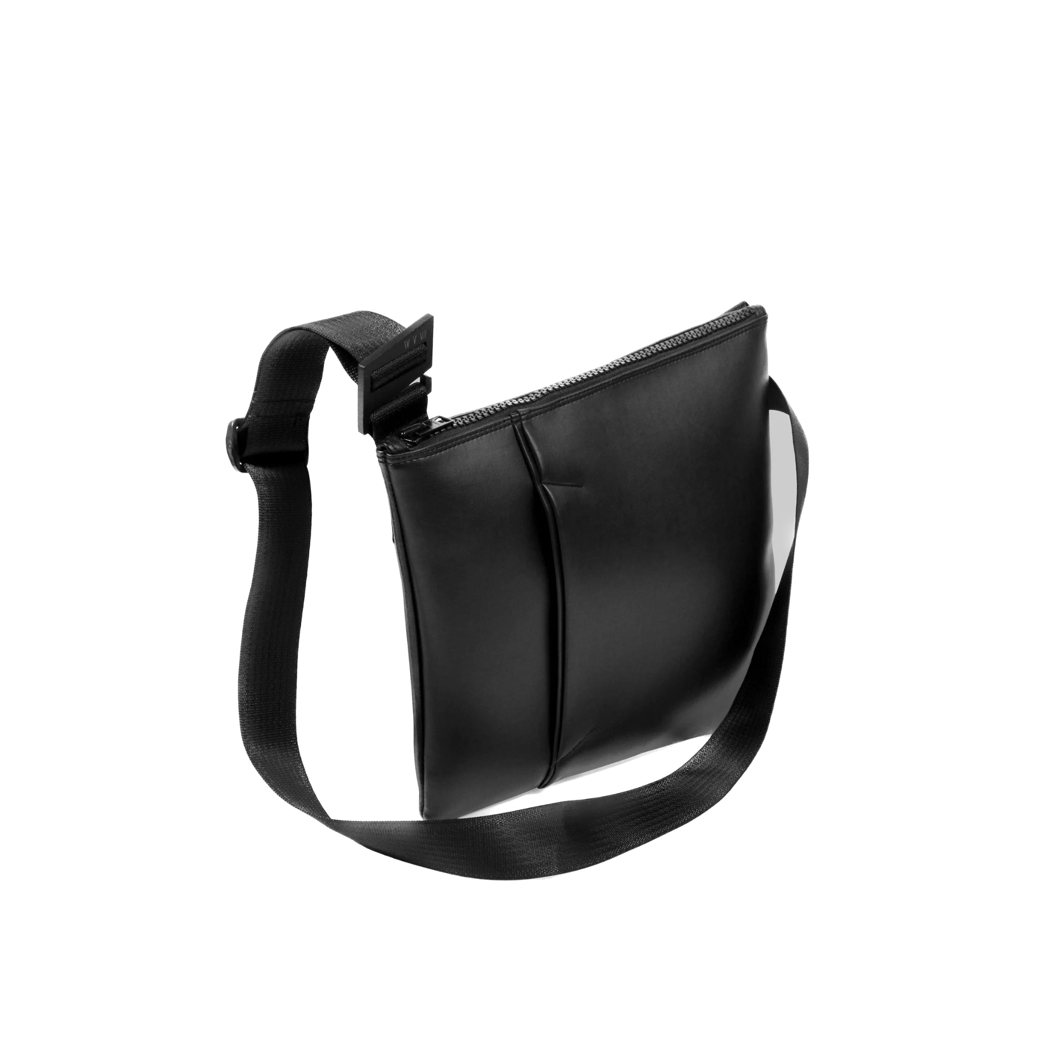 Another angle of the ANDO satchel in black vegan leather (desserto). Product shown at the front/center of a white background