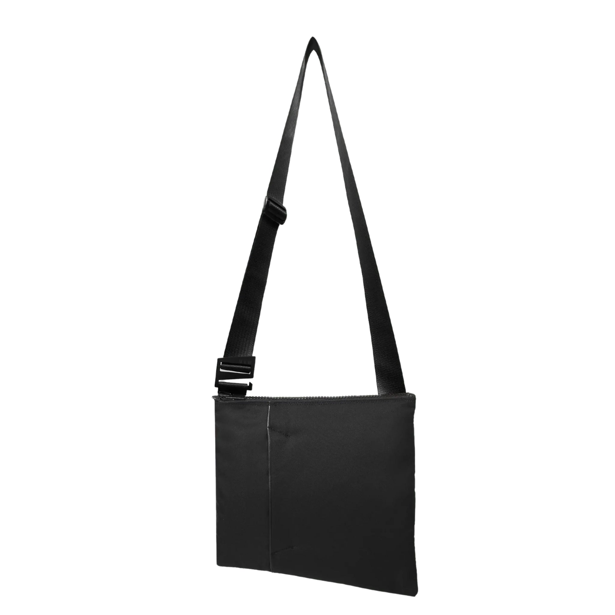 The ANDO satchel in black upcycled fishnets (econyl). Product shown at the front/center of a white background
