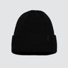 Black knit beanie on a white background