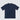 A japandi-style t-shirt in navy cotton,with 1/3 length sleeves and a step-change between the front and back bottom