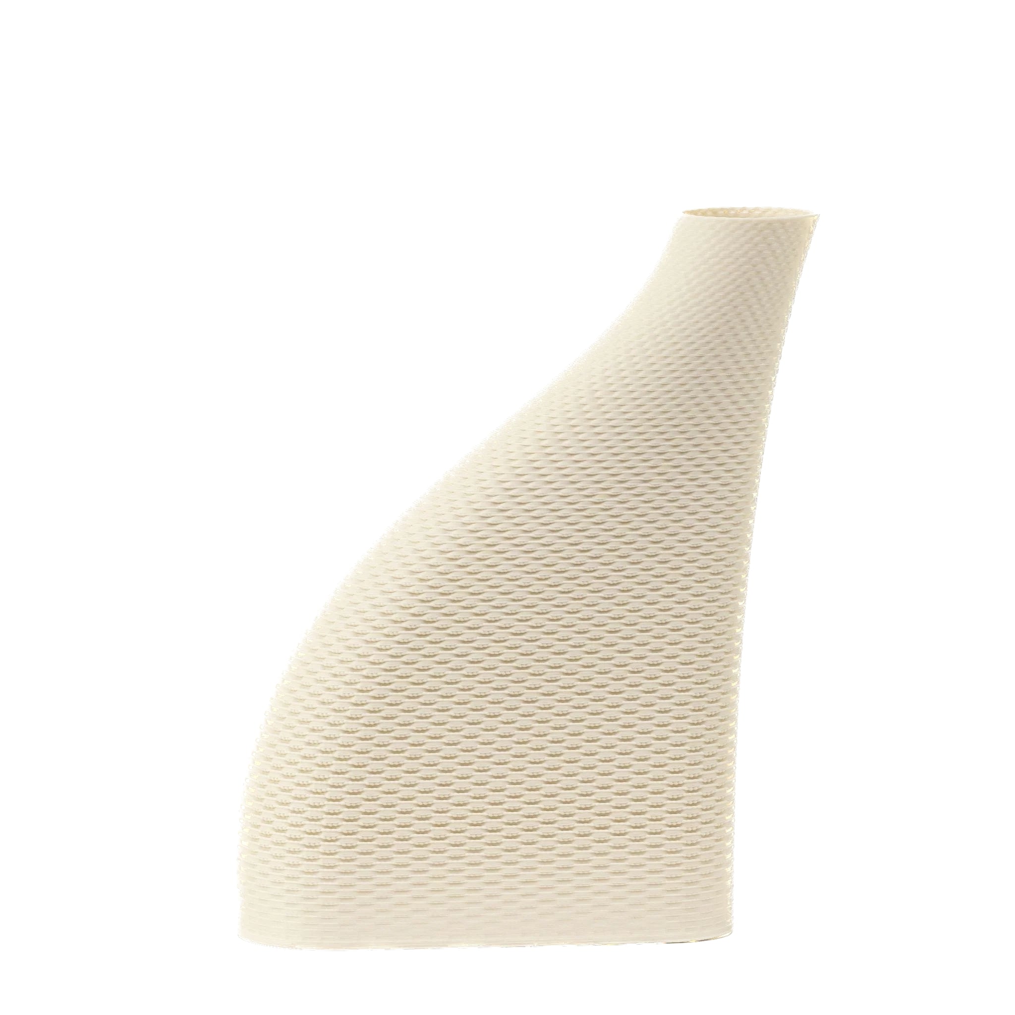 Cyrc wicker vase in eggshell. 3D printed recycled plastic. Product placed in front of a white background