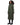 women's long green winter coat on a female model against a plain background