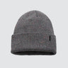 dark grey beanie hat with small colourful flecks and a small black bedi logo