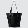 Medium sized Black tote bag, utilitarian style. On a white background.
