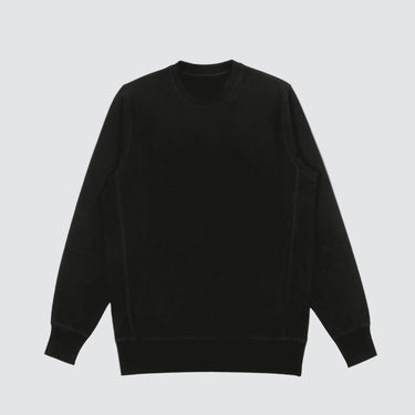 Front view of black heavyweight knit crewneck in 100% cotton