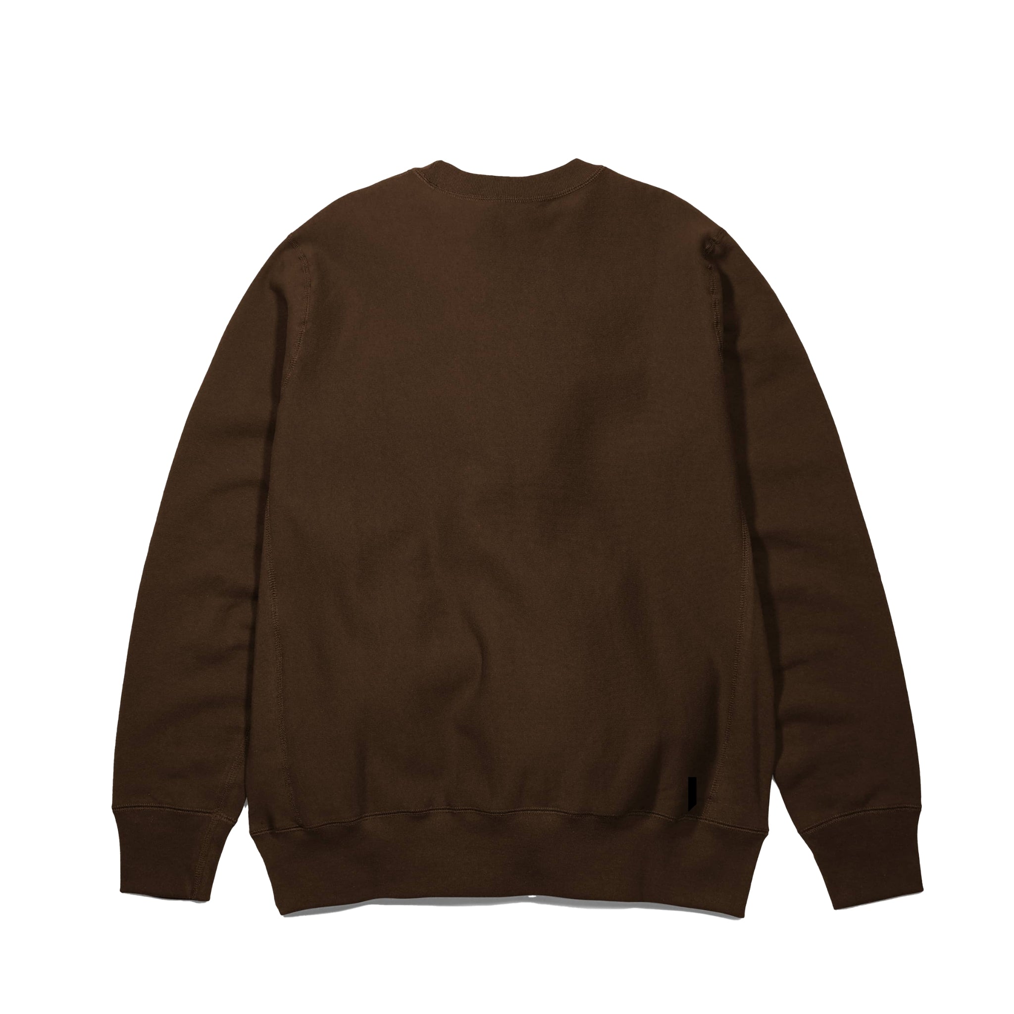 Back view of brown heavyweight knit crewneck in 100% cotton