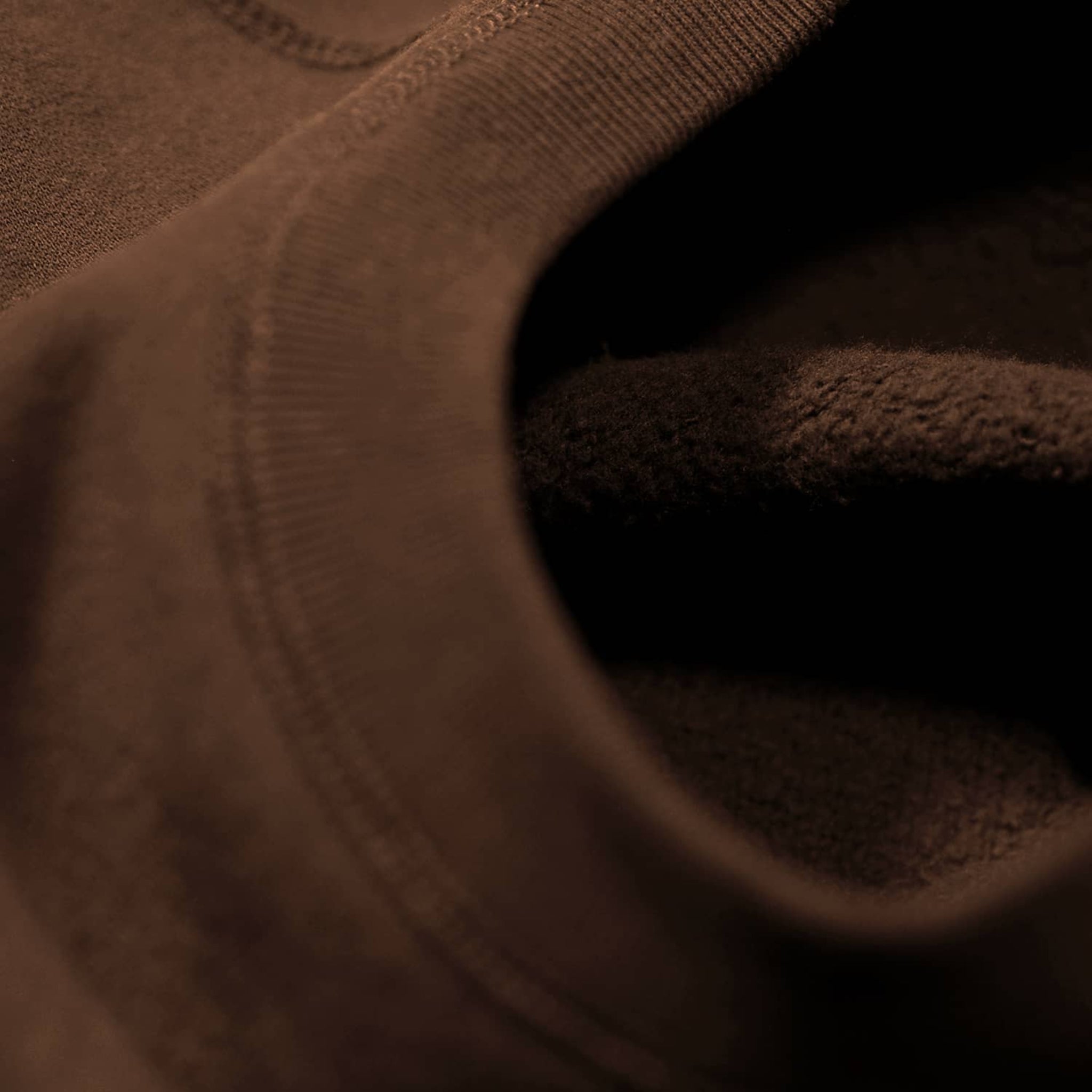 knit detail of heavyweight crewneck in 100% brown cotton.