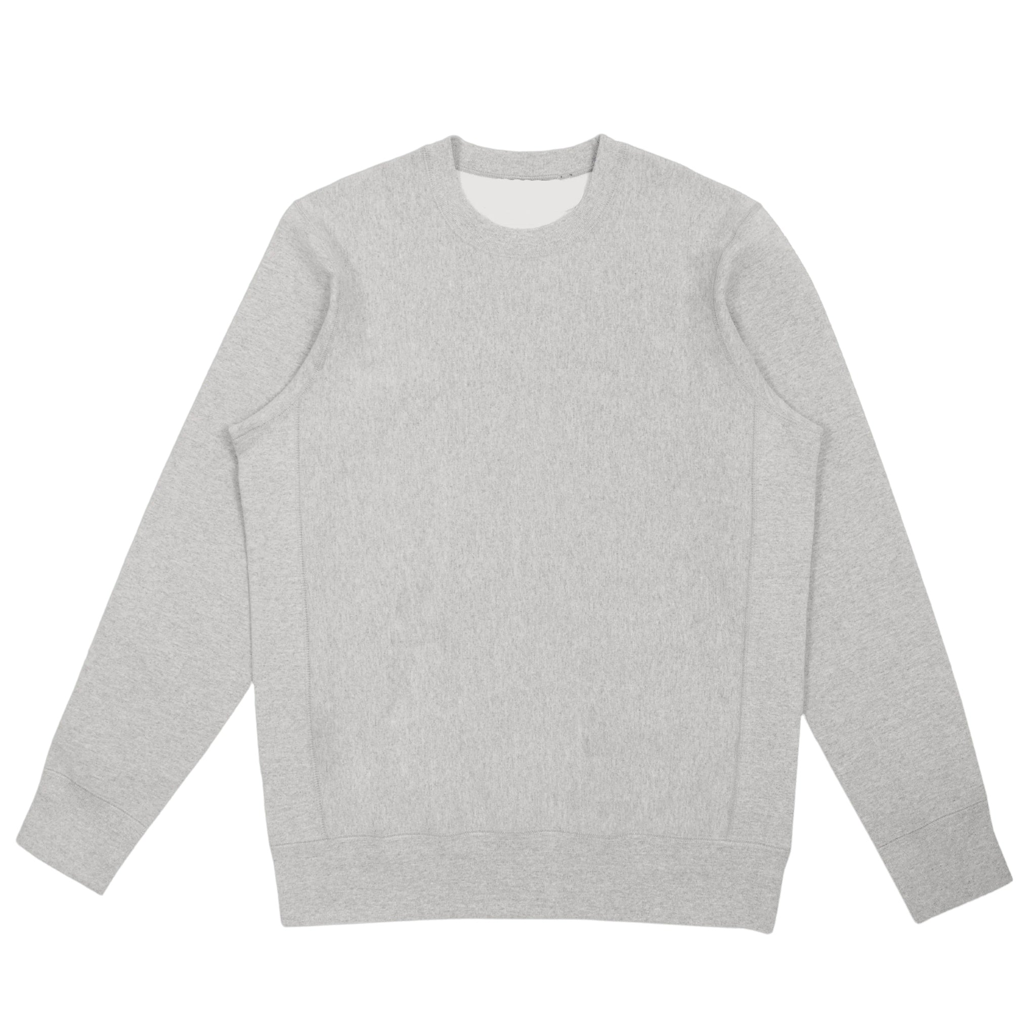 Front view of grey heavyweight knit crewneck in 100% cotton