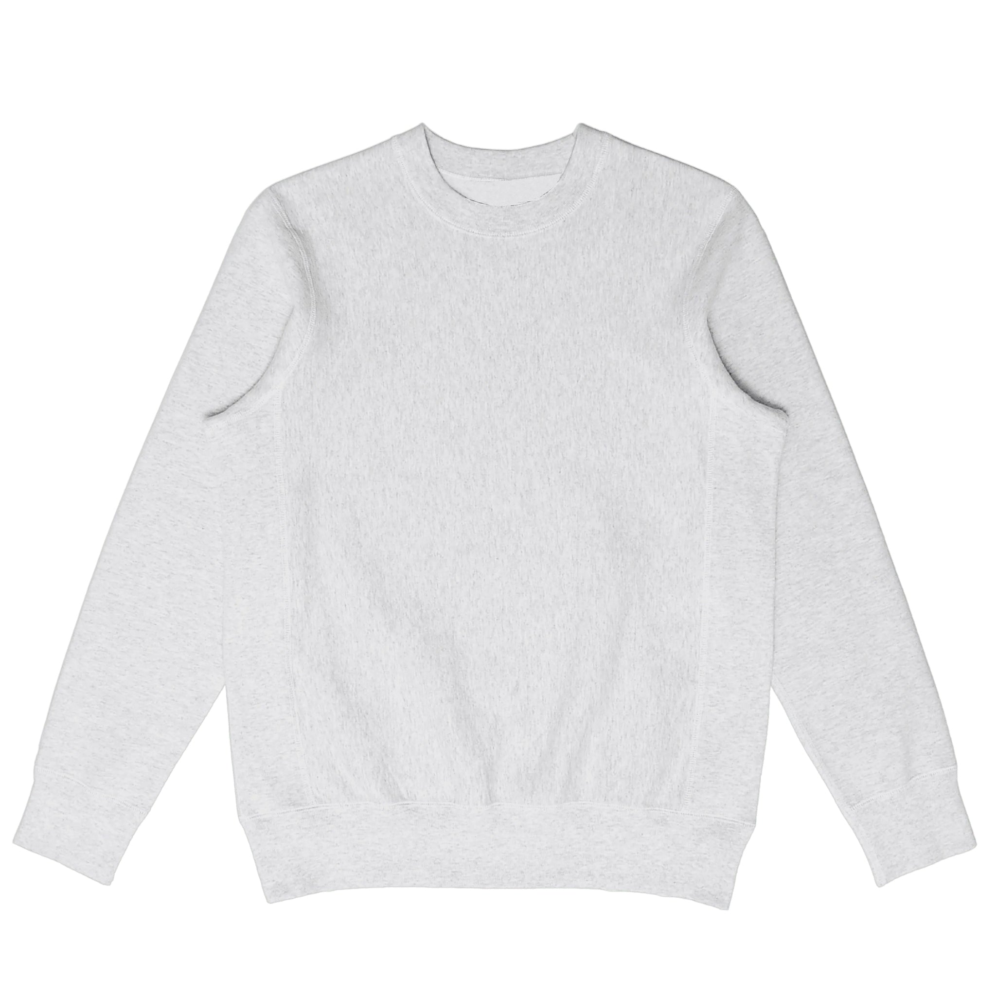 Front view of light grey heavyweight knit crewneck in 100% cotton