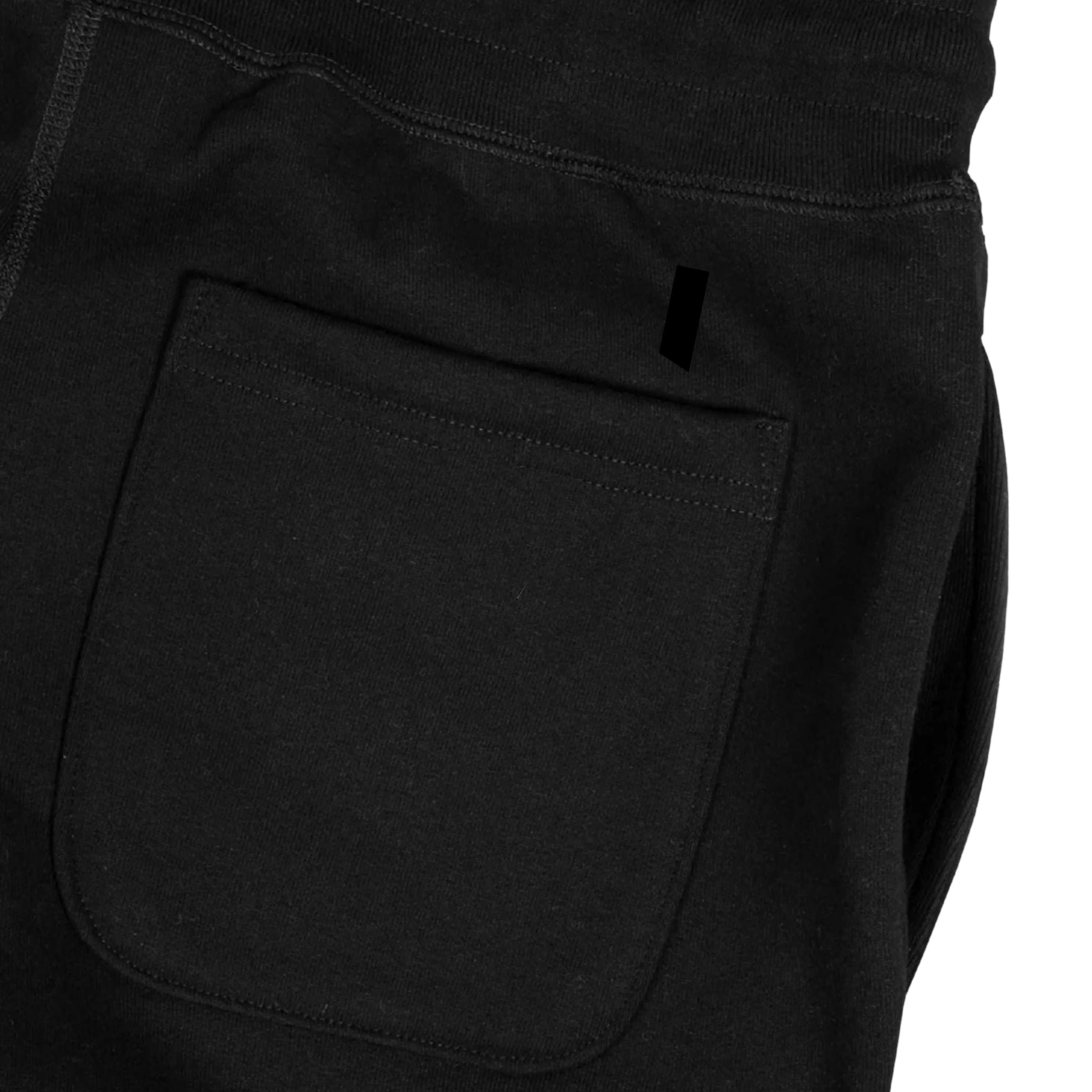 pocket close up view of black heavyweight knit joggers against white background