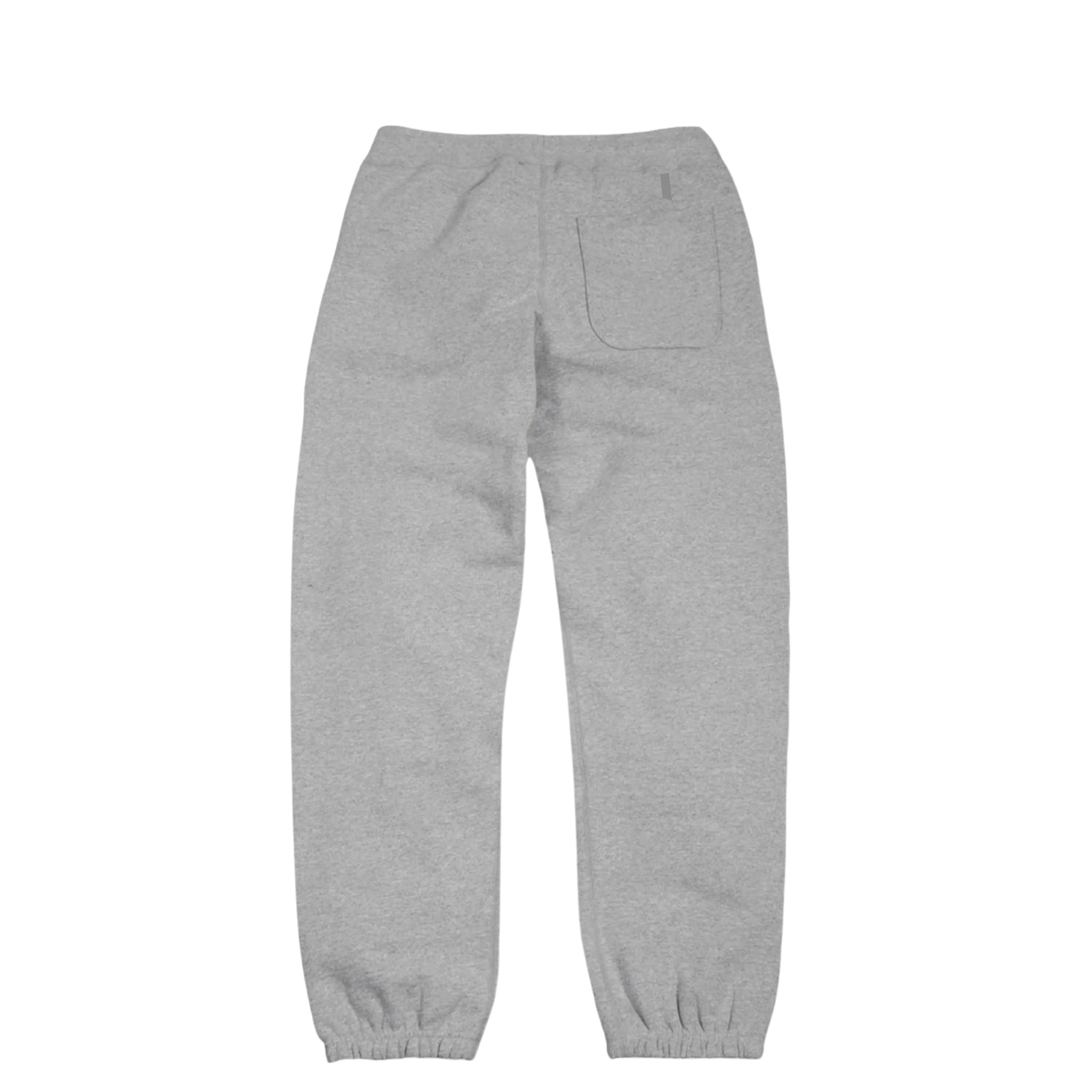 back view of grey heavyweight knit joggers against white background