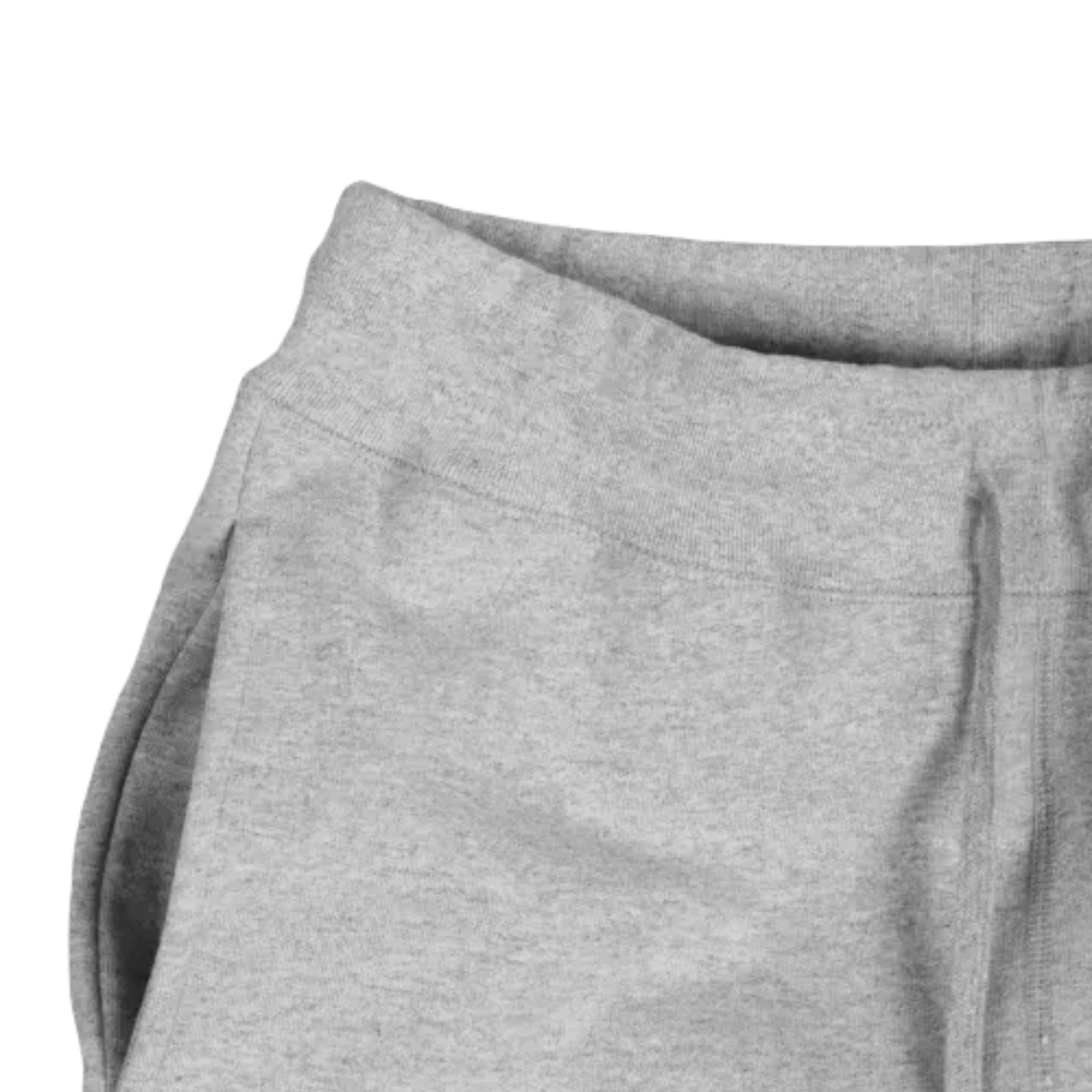 detailed view of grey heavyweight knit joggers against white background