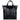 A medium-sized black leather tote bag made with upcycled leather and seatbelt straps