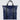 A medium sized navy blue leather tote bag, made with sustainable materials