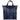 A medium sized navy blue leather tote bag, made with sustainable materials