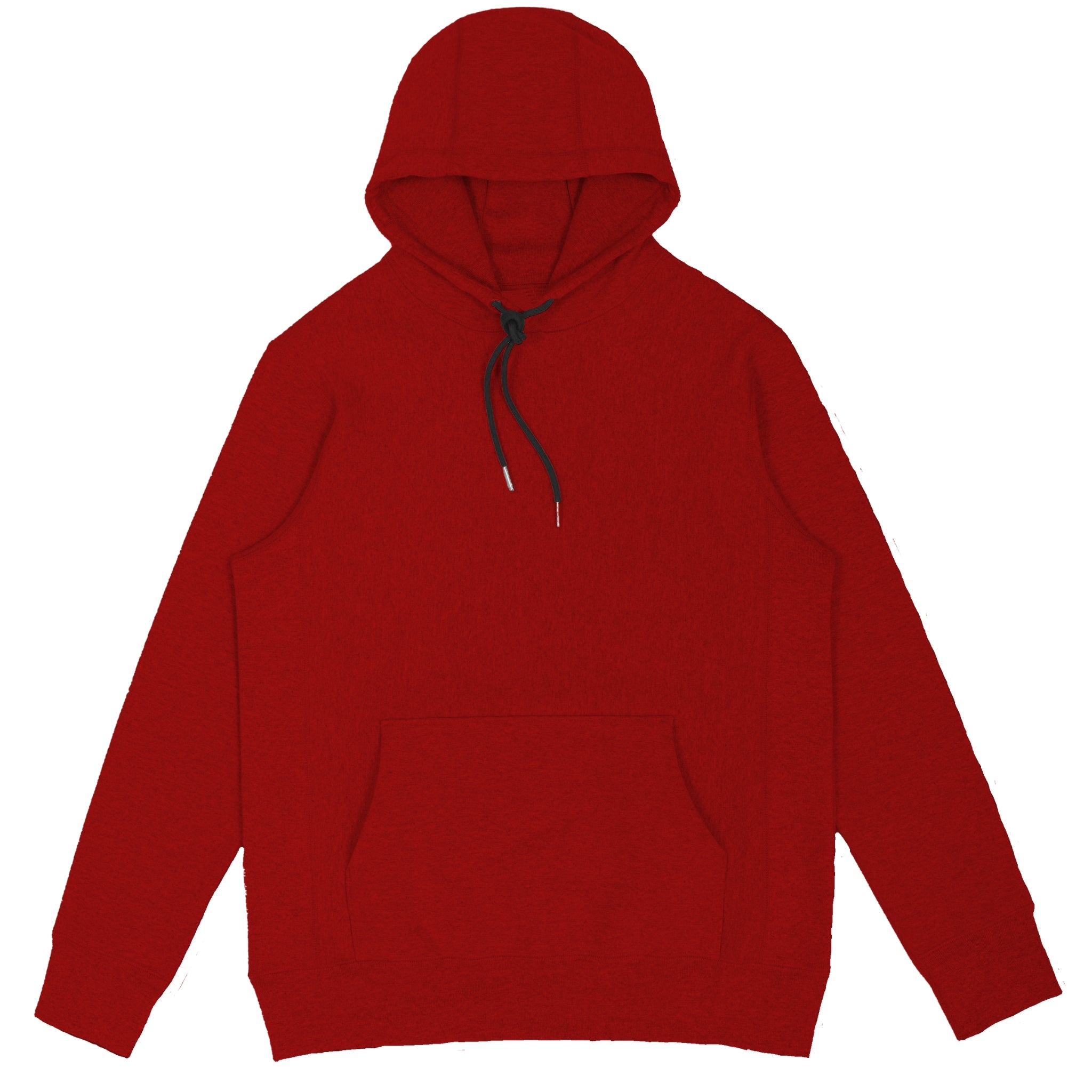 Heavyweight hoodie in red cotton facing the camera on a white background.