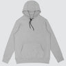 High quality cotton hoodie in light grey on a white background.