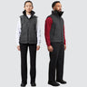 A male and a female model stand wearing the same style unisex grey vest