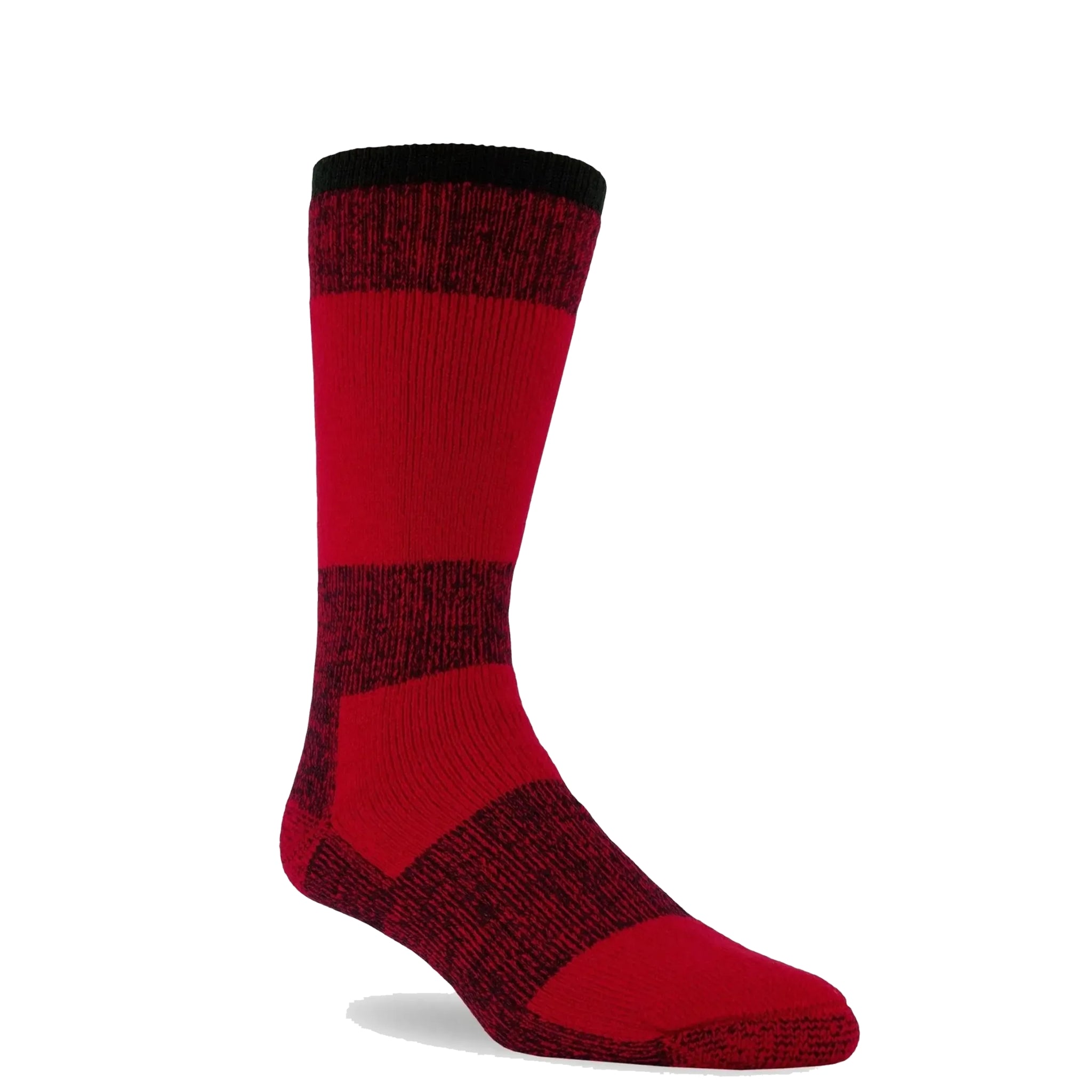 one red heavyweight sock standing on its own on a white background