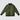 An olive green diamond-quilted jacket with black trim on the collar, cuffs, and hem, displayed flat against a light gray background.