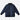 A navy blue diamond-quilted jacket with a black collar, zipper, and cuffs, displayed flat against a light gray background.