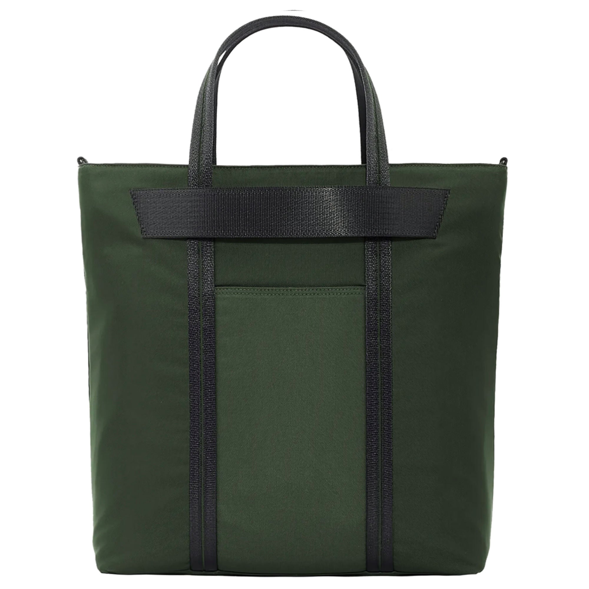 Back view of green Robin tote, showing back pocket and trolley sleeve