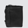 Black backpack on a light gray background