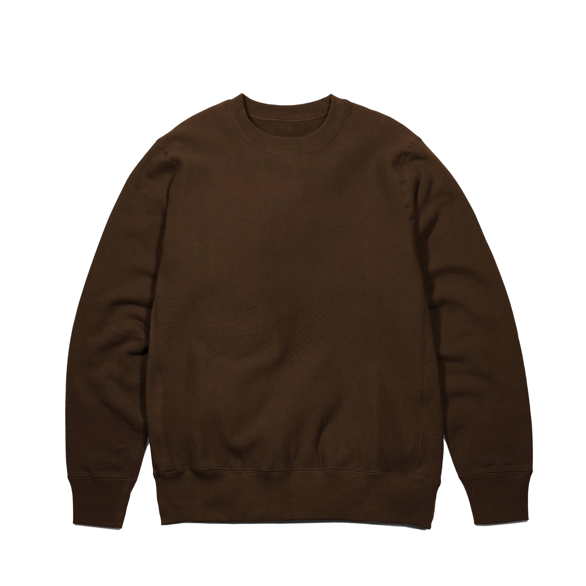 Front view of brown heavyweight knit crewneck in 100% cotton